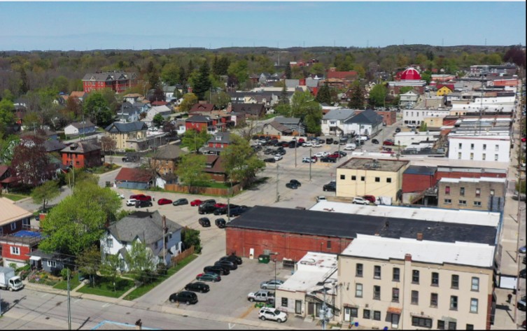 Aerial view of the Tillsonburg, Ontario, Canada downtown
