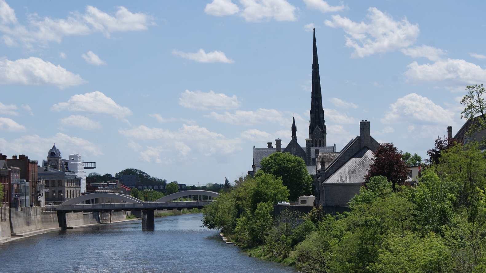Looking at renting to own in Cambridge while seeing the Grand River scene facing downtown Cambridge